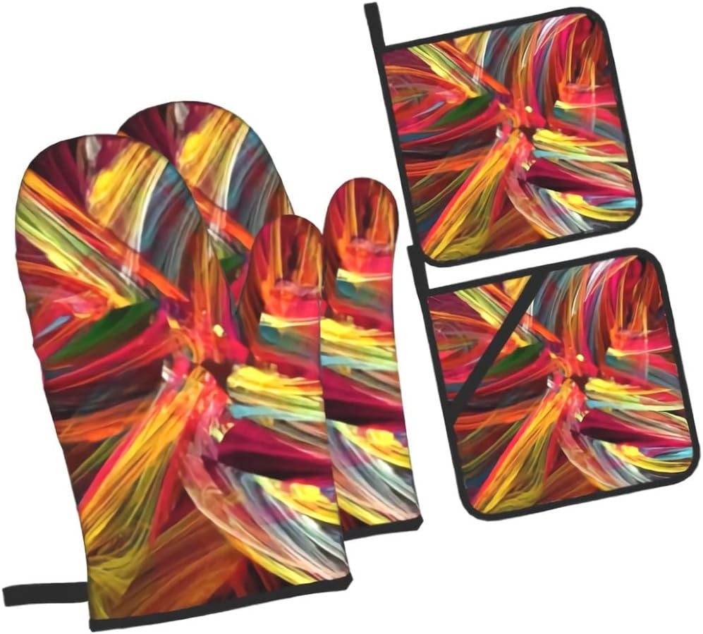 Oven Mitts and Pot Holders Set 4pc Thicken Heat-Resistant Gloves Cooking Grilling