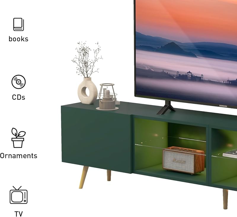 Bonzy Home 86" LED TV Stand, Modern Entertainment Center for 75" TV, Green image 6