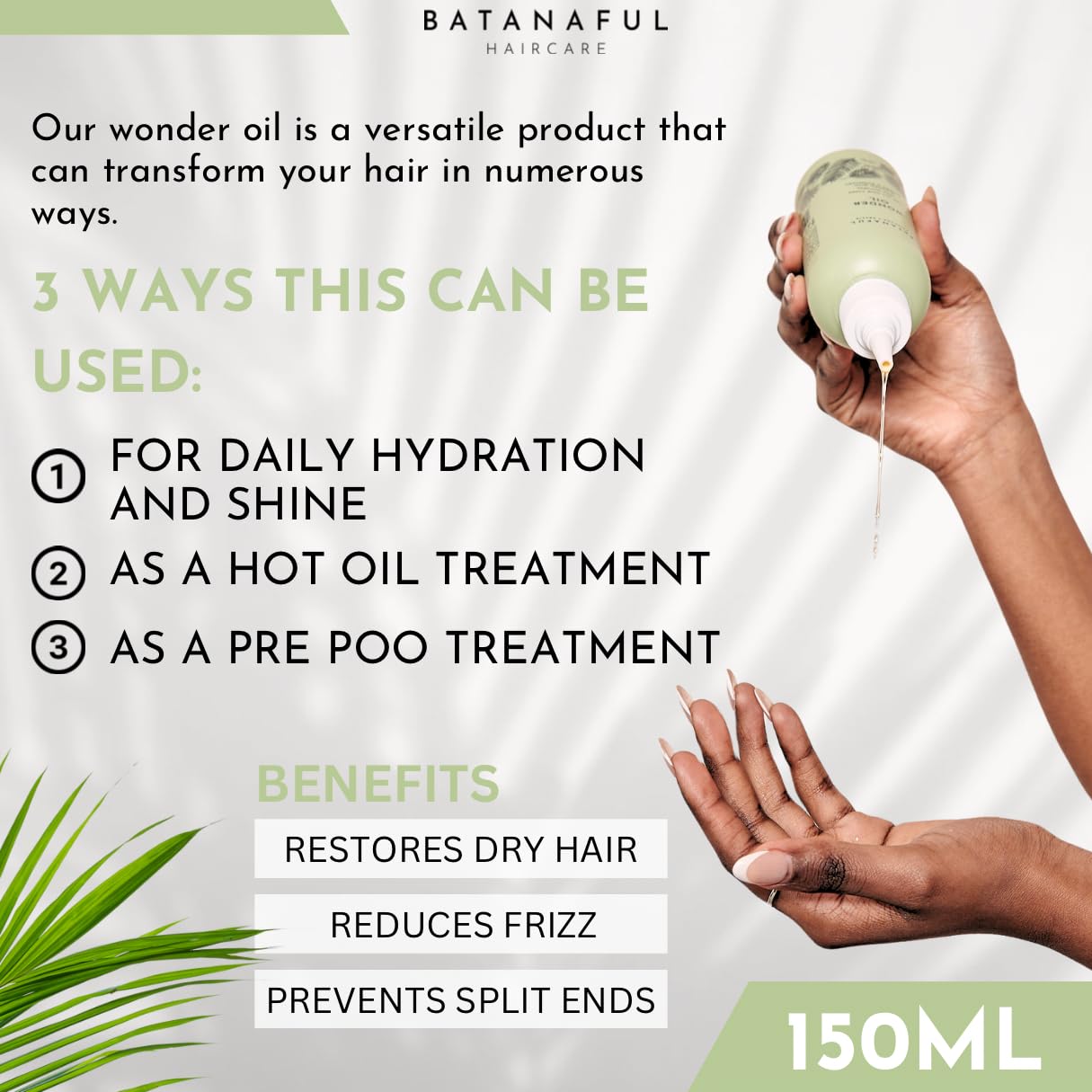 Batanaful Wonder Hair Oil for Dry & Damaged Hair, Hair Growth & Regrowth and Skin Care with Batana Oil and Rosemary Oil - 150ml - Image 4