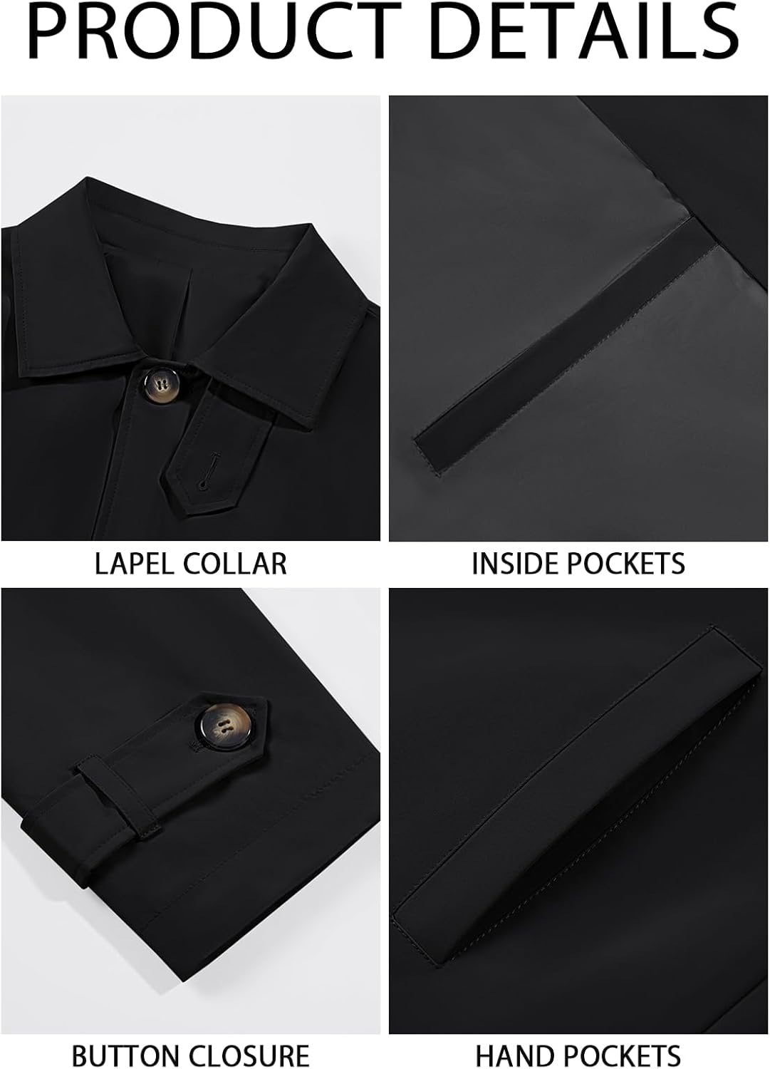 Runcati Mens Trench Coat Single Breasted Slim Fit Mid Long Jackets Casual Fall Windbreaker Overcoat - Image 5