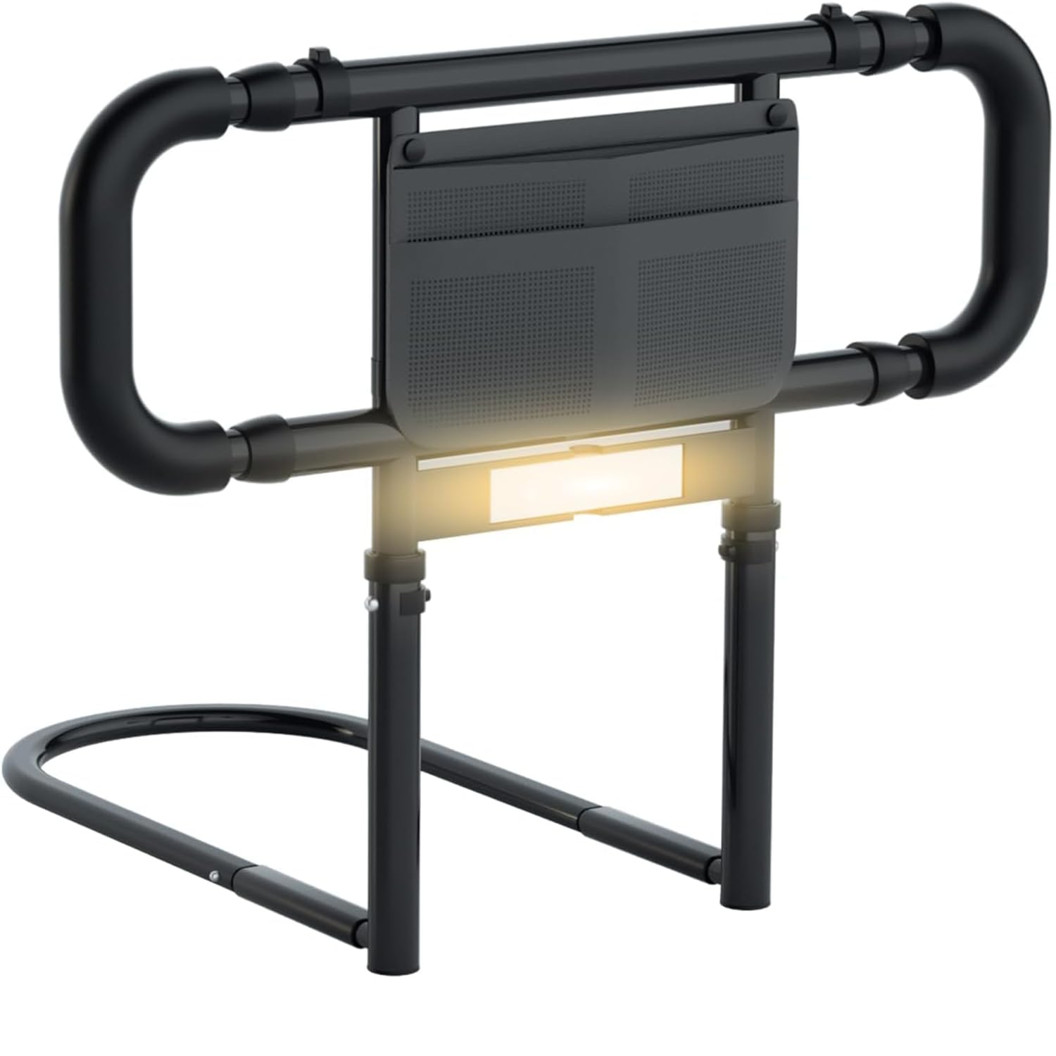 LIUQIBAX Bed Rails for Elderly Adults Safety: Elderly Assistance Products with Adjustable Double Grips, Storage Pocket, Motion Sensor Light, Items for Elderly Bed Rail, Can Withstand 300lb(Black)