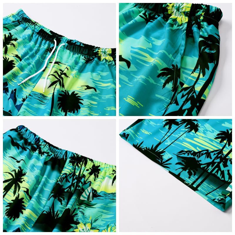 Image of Cromoncent Boy and Men Hawaiian Outfits Short Sleeve Shirts and Shorts Hawaiian Suits Beach Tropical 2 Pcs Vacation Sets
