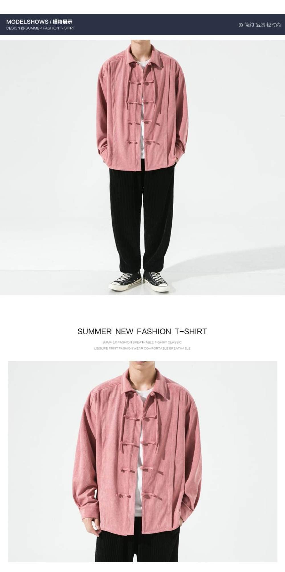 HGJH Herren Hemd Langarm, Herren Langarm Flanellhemd Thermohemd Ethnisches Rosa Hemd Button-Down-Baumwolle Großvaterhemd Bequemes Henry-Hemd Lässiges Arbeitshemd Für Männer Jungen