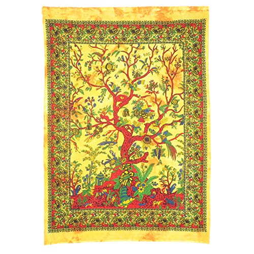 AVA Collections - Telo da parete con albero della vita, motivo bohémien, colore: giallo, 101,6 x 76,2 cm