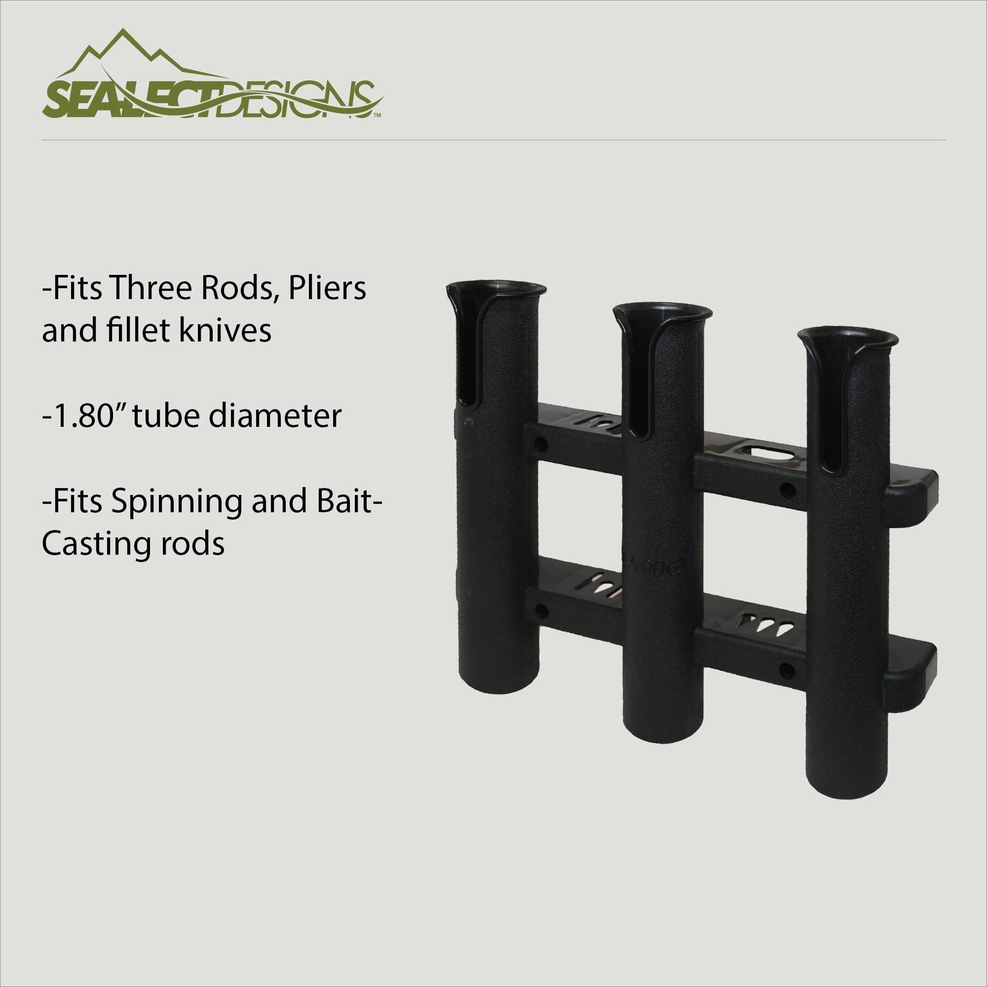 Rod Holders 3 Tube Rack Fishing Pole Holder for Boat Kayak Crate Garage Storage with Hardware (3 Pole)