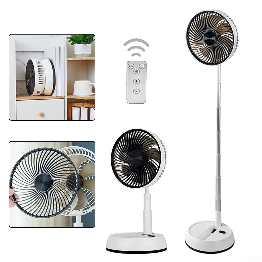Eawfgtuw ventilateurs oscillants pliables avec télécommande, 5400 mAh, USB, silencieux, hauteur réglable, fonctionnement super silencieux pour chambre à coucher, bureau, voyage, camping