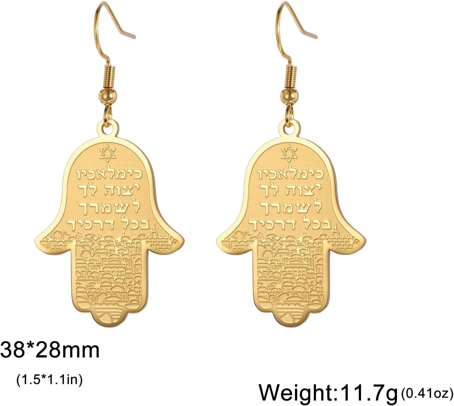 Hamsa Earrings for Women Hand of Fatima Dangle Hoop Earrings with Star of David Element - Image 3