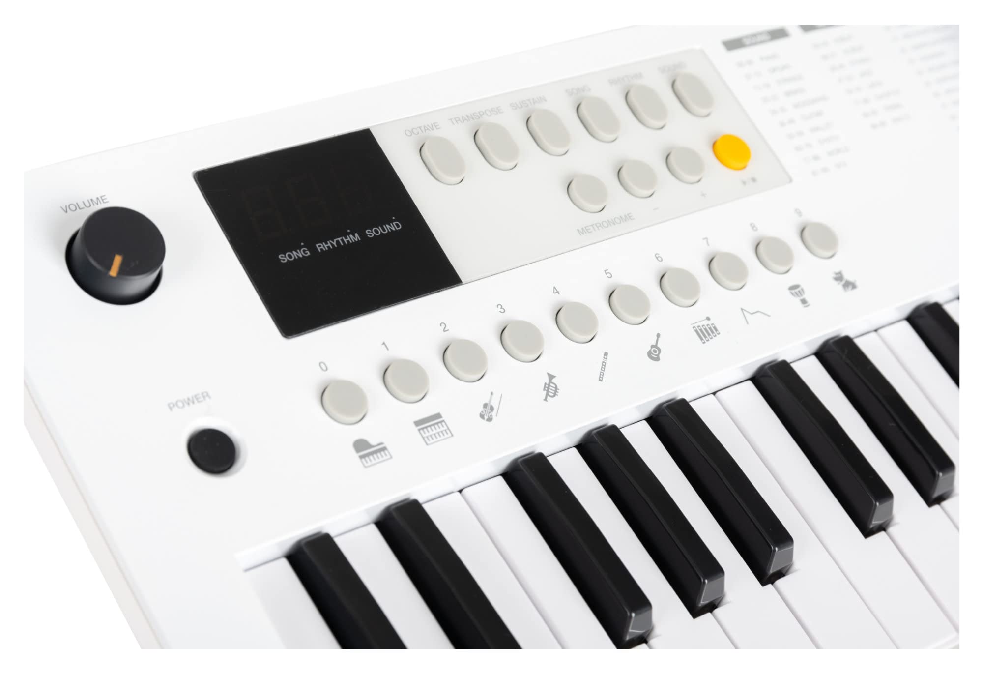 Classic Cantabile MINI-37 Clavier blanc-gris, 37 mini-touches, 100 rythmes | 100 sons (répartis en 10 groupes), 30 chansons (la voix mélodique peut être coupée), Polyphonie 32 notes, Bouton de volume