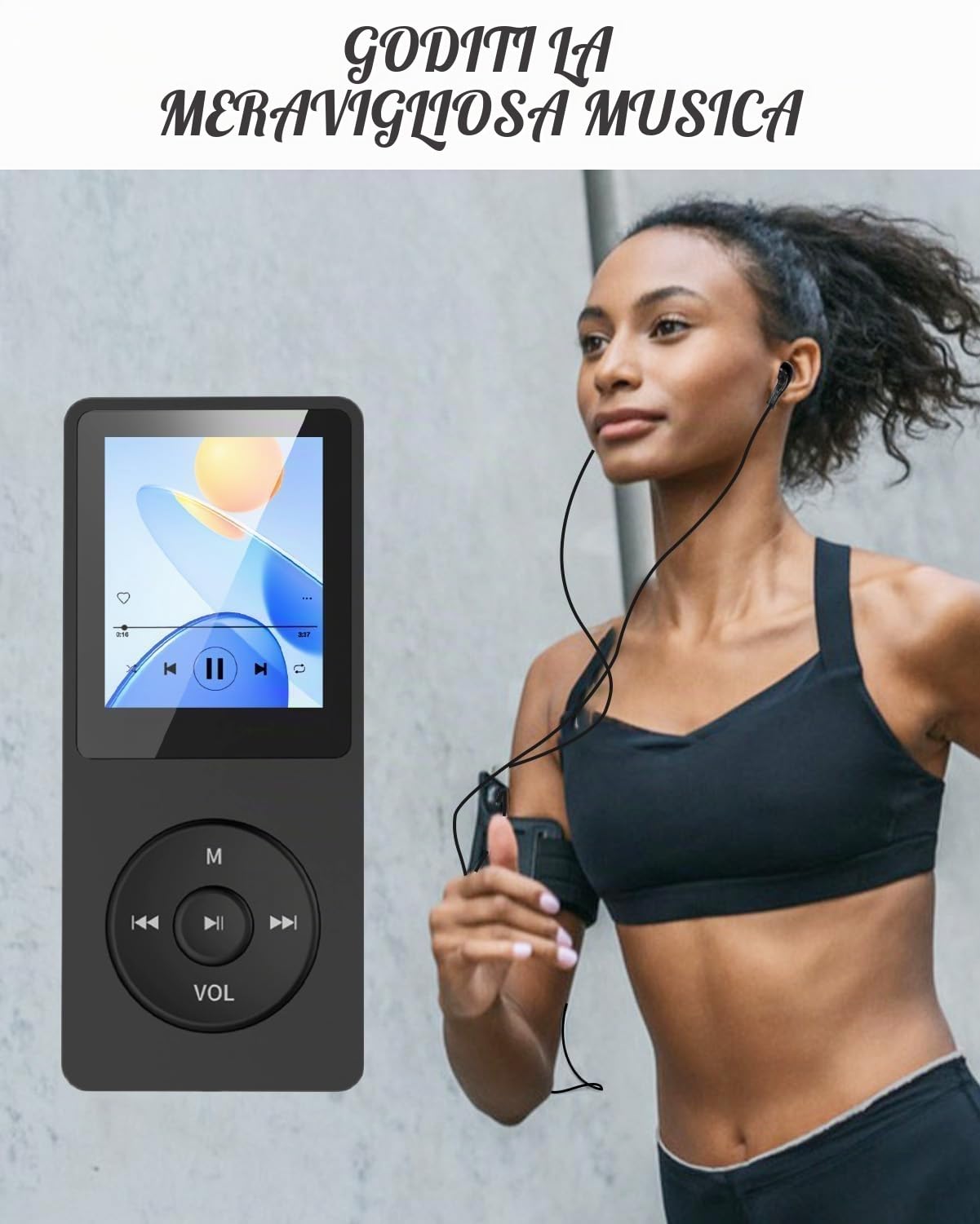 32 GB Lettore MP3 Bluetooth 5.3 con display TFT a colori da 1,8" con cuffie, radio, e-book, registrazione, supporto fino a 128 GB, nero