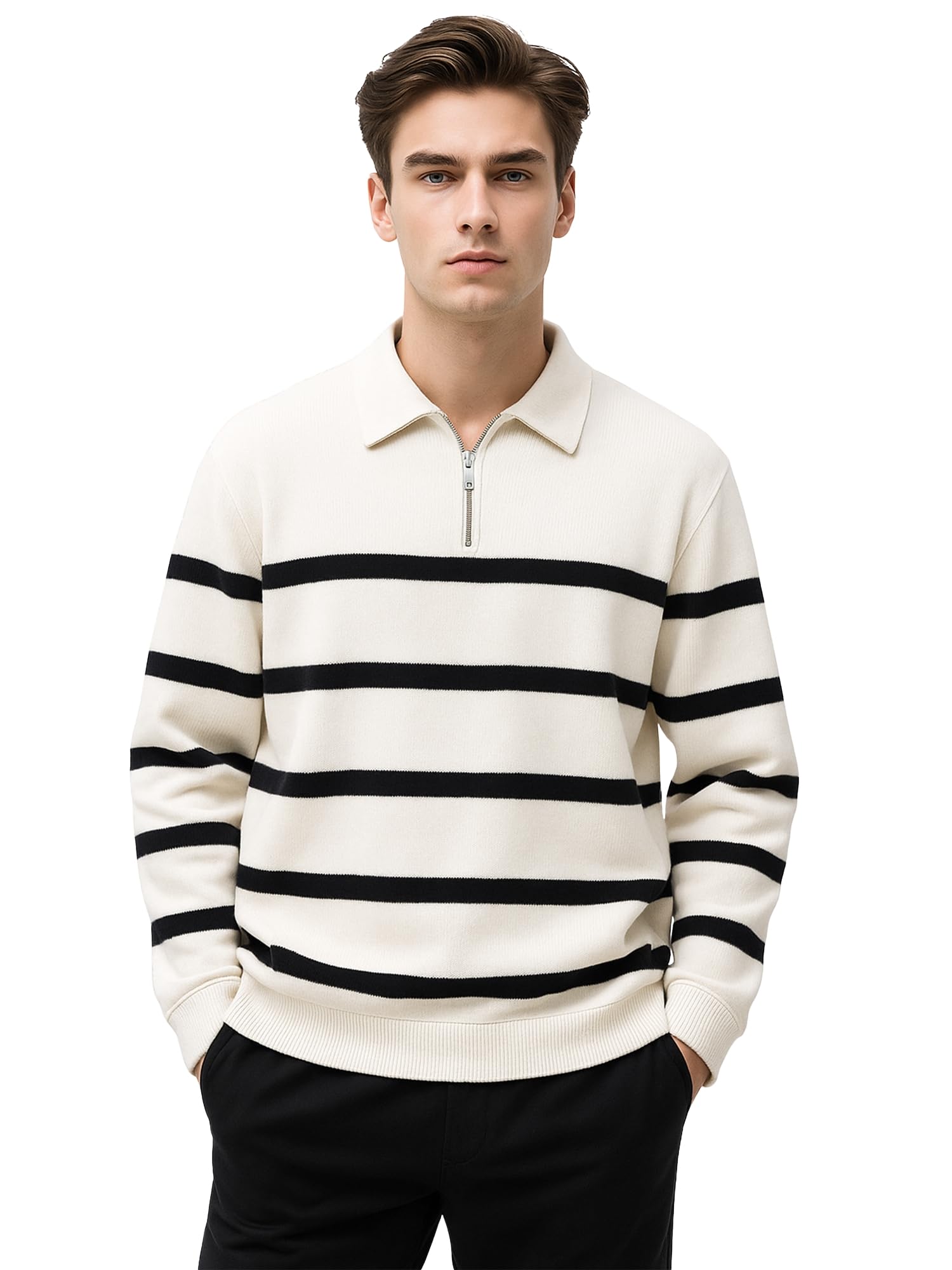 maniac || Mens || Stripes || Full Sleeve || Half Zipper || Regular Fit || Cotton || Polo T-Shirt-picture-15