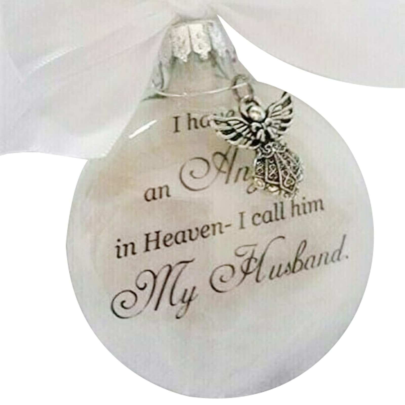 Christmas Memorial Baubles Ornaments Feather Ball “I Have an Angel in Heaven” With Small Angel Christmas Bauble Ornament, Mum Dad Hanging Decoration