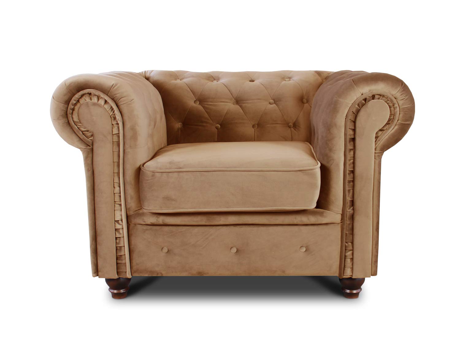 Sofnet Sessel Chesterfield Asti - Couch, Couchgarnitur, Couchsessel, Loungesessel, Stühl, Holzfüße - Glamour Design, Velours (Beige (Velvet 28))