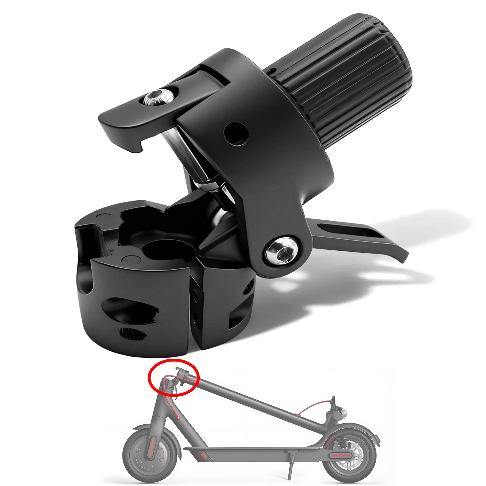 GLDYTIMES Folding Pole Base Compatible for Xiaomi Mi M365 Pro Electric Scooter, Lock Screw Hook Metal Connector (Black)