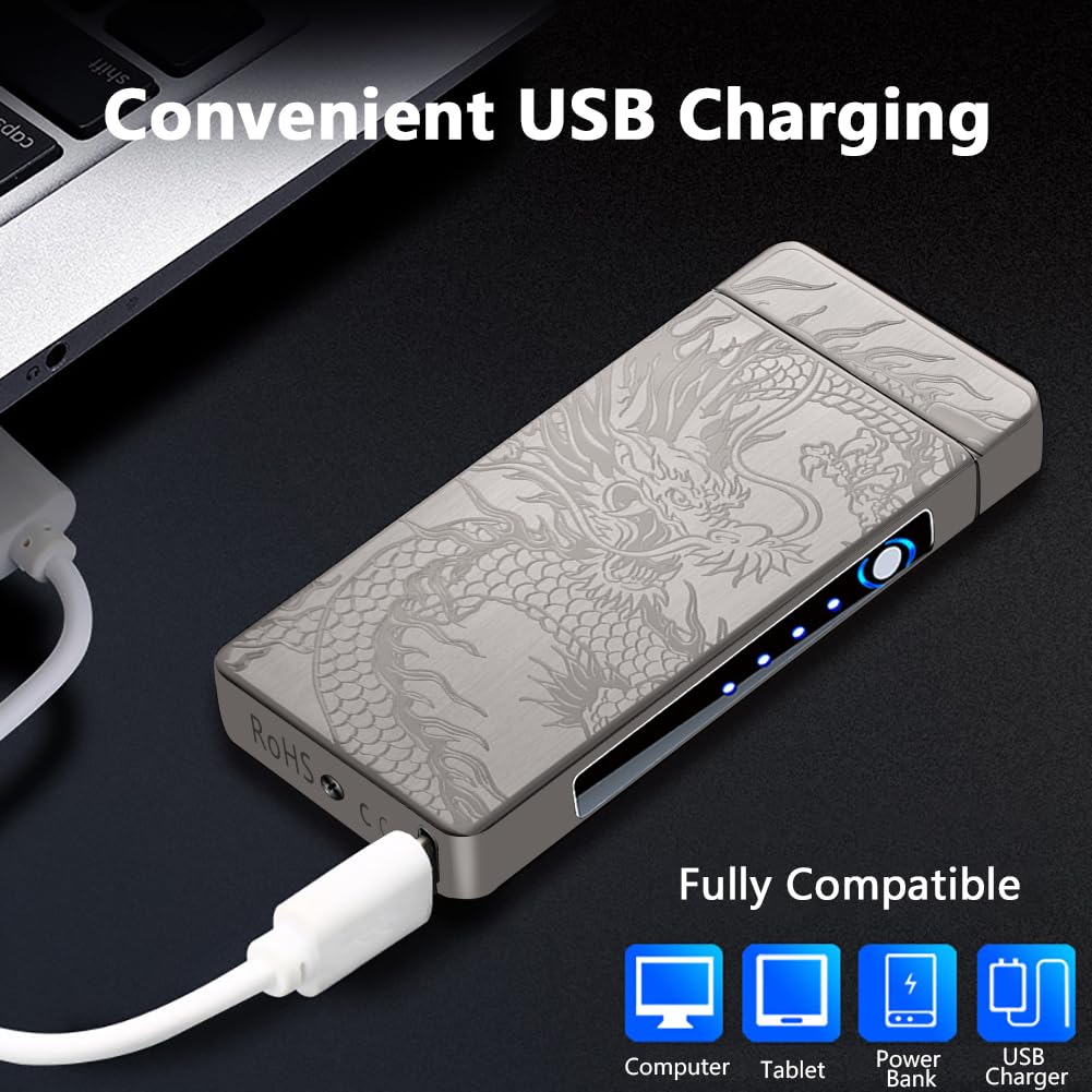 Accendino elettrico al plasma ricaricabile tramite USB SKRFIRE Dragon - Torcia ad arco - Accendini freschi antivento ad alta potenza, in confezione regalo, per compleanno, regalo per uomini e donne