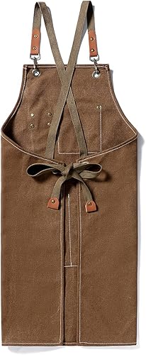 Miniatura 8 de Hyzrz Delantales de chef para hombres y mujeres con bolsillos grandes, lona de algodón con espalda cruzada, delantal de trabajo resistente,