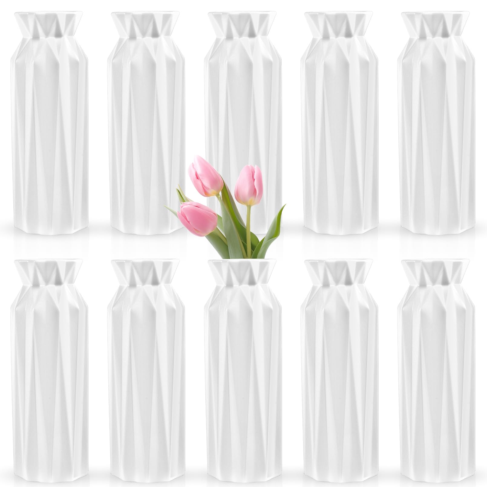 Lot de 10 vases à fleurs blancs en plastique incassable de 20 cm