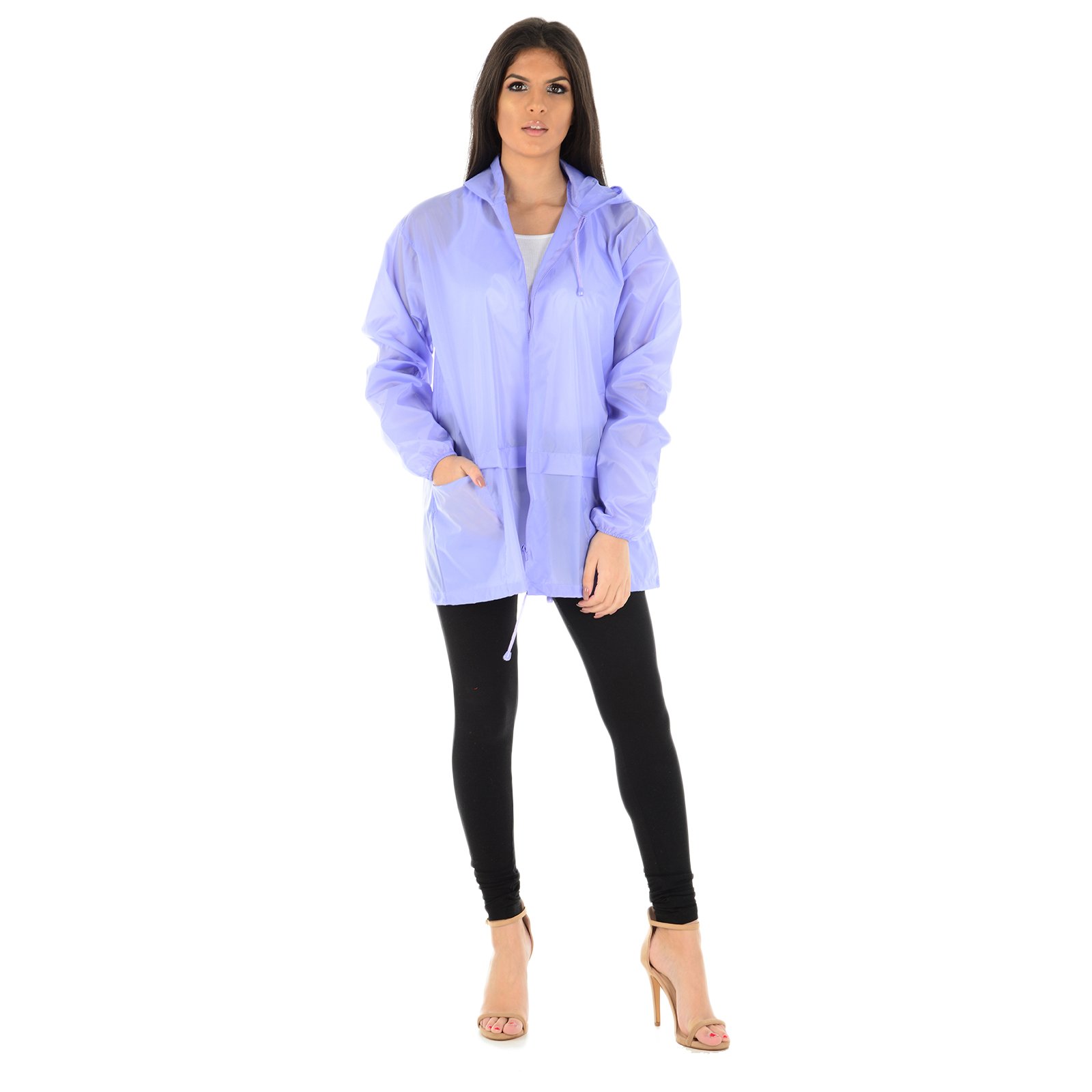 MyShoeStore Unisex Waterproof Kagool Raincoat Lightweight Hooded Jacket Parka (Lilac, S)