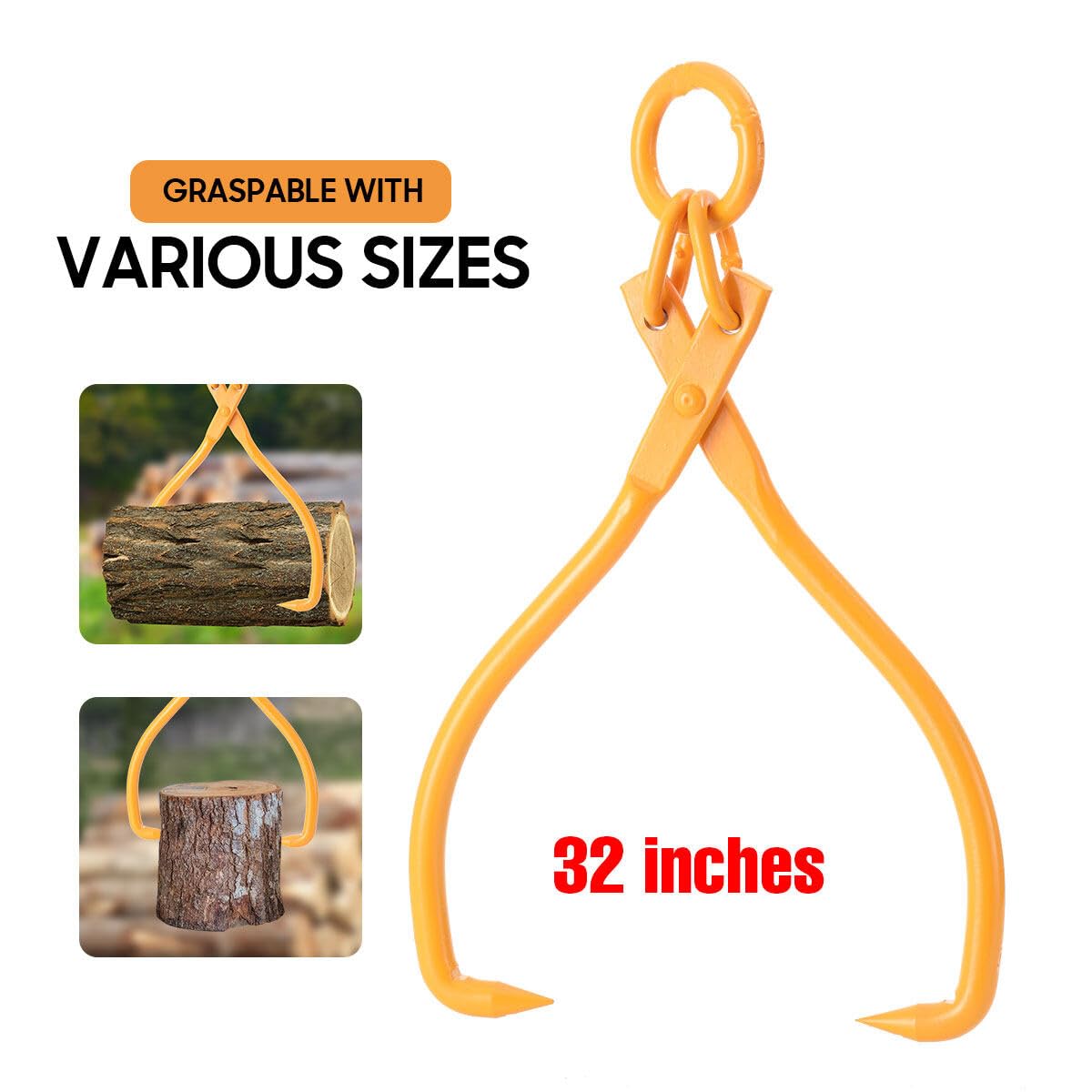 Pince forestière pour troncs d'arbres jusqu'à 810 mm - En acier - Force de traction : 900 kg - Pince de levage avec 2 mandrins de serrage - Outils forestiers pour soulever et transporter des
