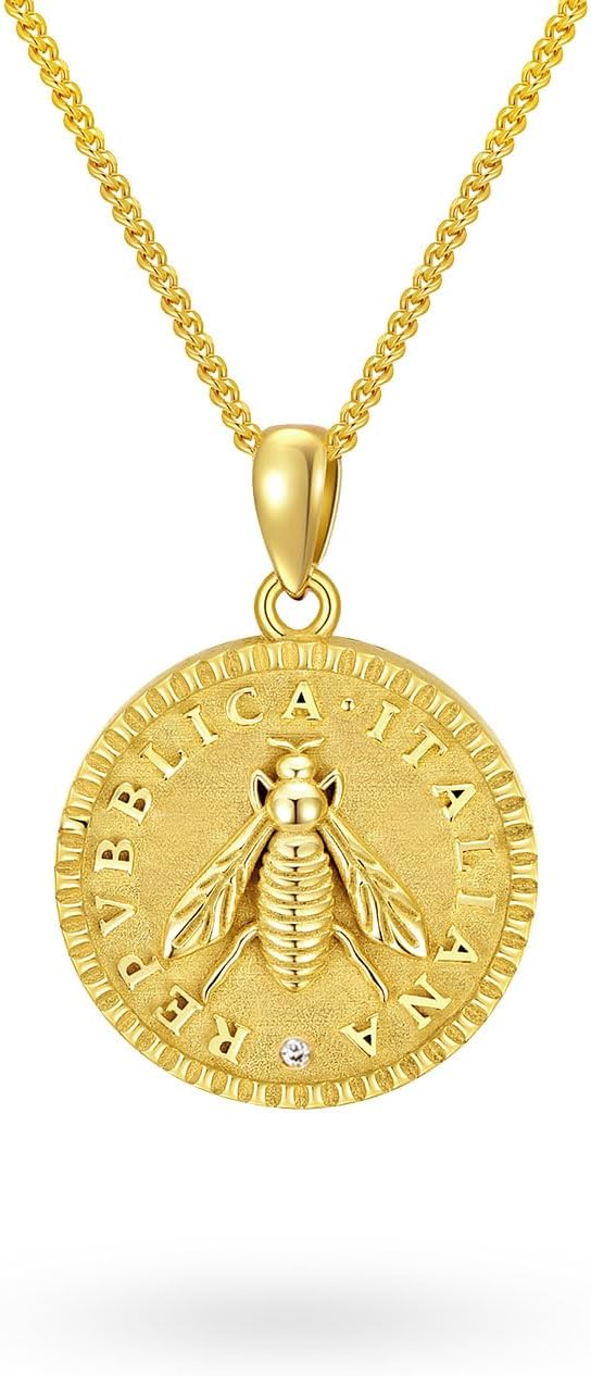 925 Sterling Silver 2 Lira Italian Bee Coin Necklace for Women Lire Pendant Birthday Anniversary Jewelry for Her Wife Mom Grandma