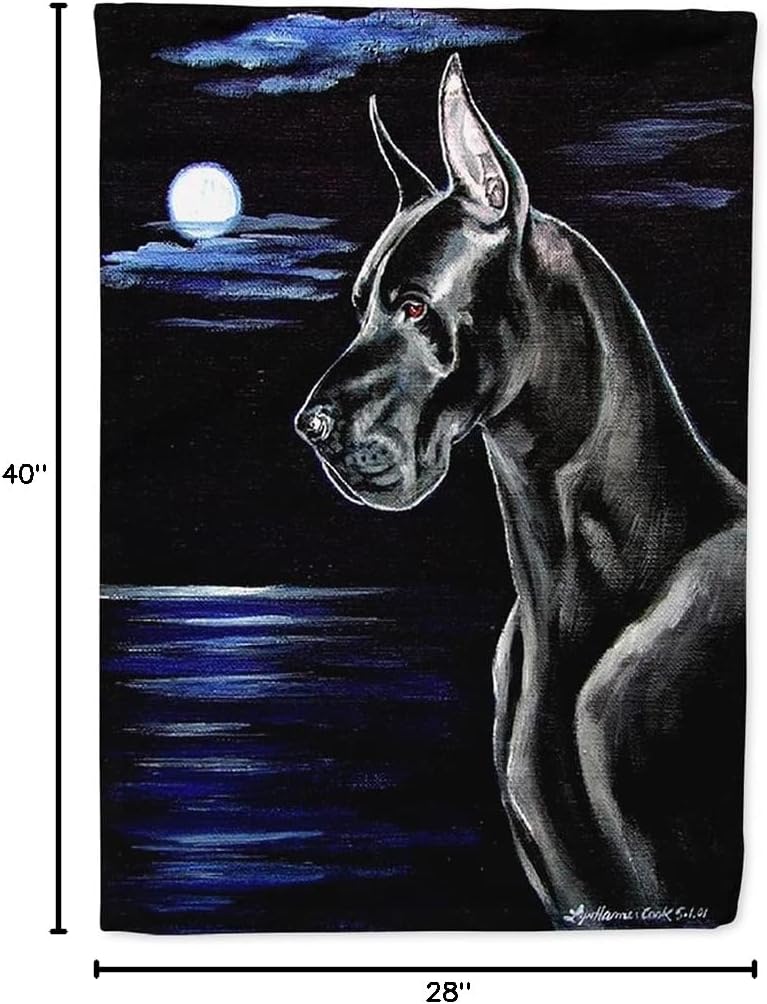 Caroline's Treasures 7060CHF Black Great Dane in The Moonlight House Flag Large Porch Sleeve Pole Decorative Outside Yard Banner Artwork Wall Hanging, Polyester, House Size, Multicolor