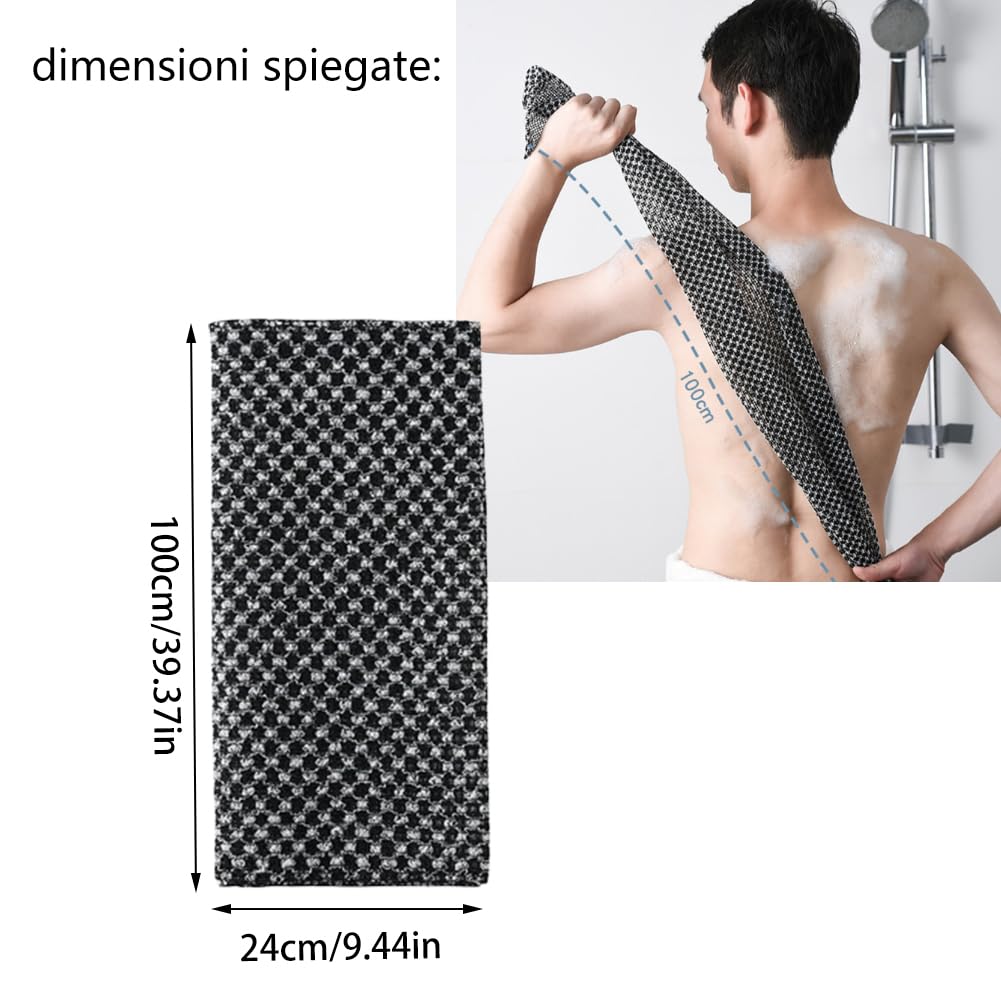 Asciugamano Esfoliante,In Fibra Di Bambù Naturale e Carbone Attivo, Per Un'Esfoliazione Delicata Del Corpo,Quick Drying, Balanced Fabric for Sensitive and Mature Skin (3*A)