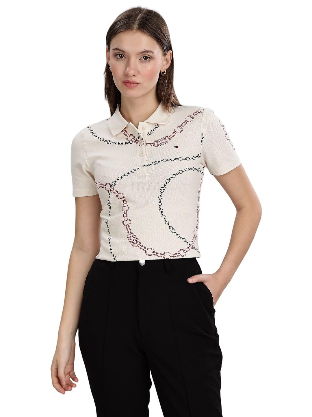 tommy hilfiger Women Cotton Loose Beige Printed Tshirts-picture-36