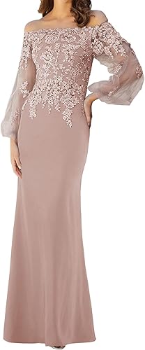 Vestidos de noche formales con mangas para madre de la novia, apliques de encaje, vestido largo de fiesta de boda