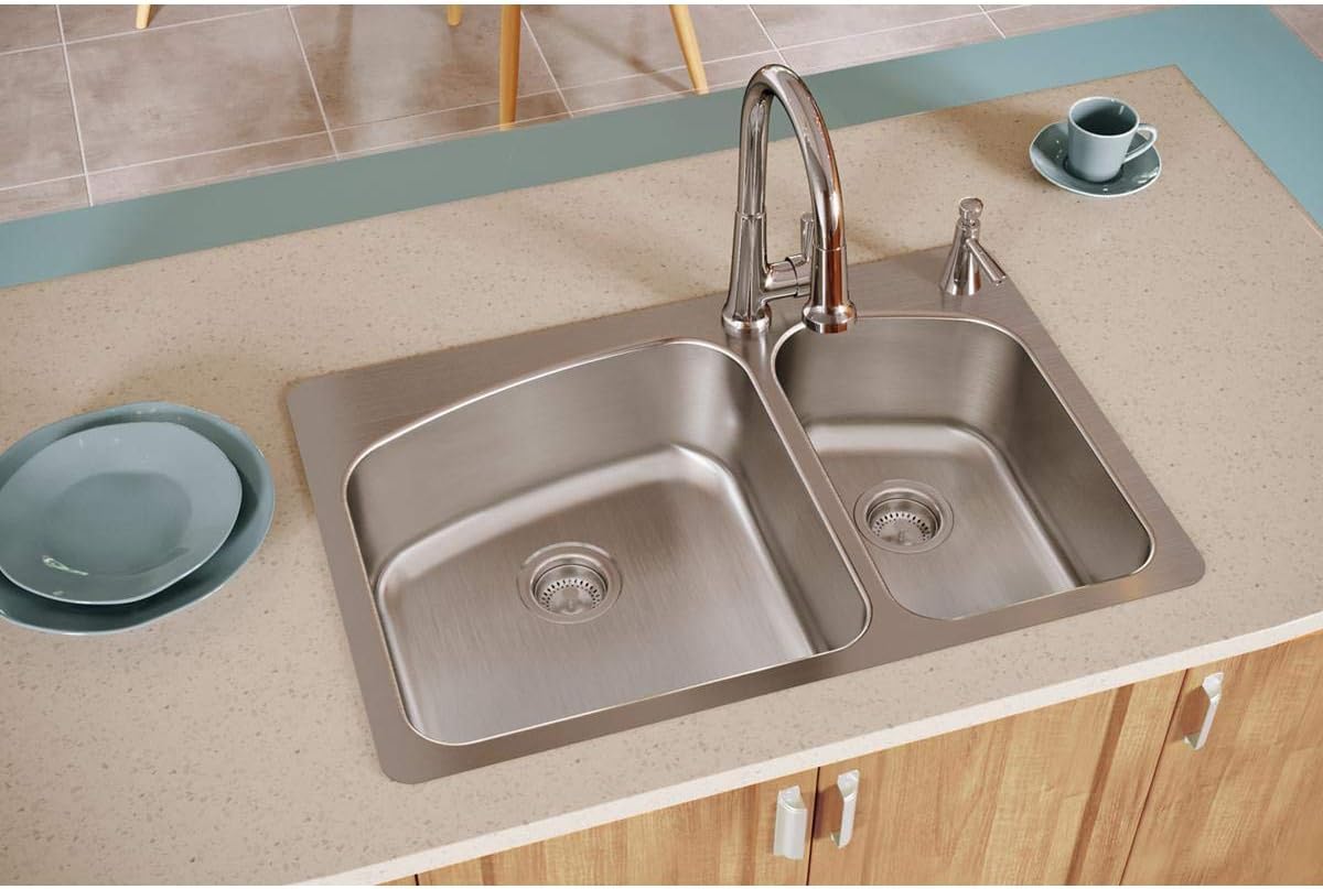 Elkay DPXSR2250R2R Dayton 60/40 Double Bowl Dual Mount Stainless Steel Sink image 2