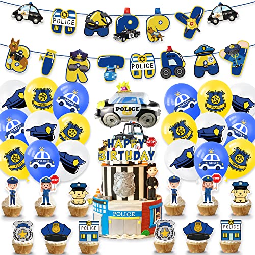 Heidaman Police Party Decorations，Police Birthday Party Supplies For Kids，Include Police Theme Banner Ballon Cake Toppers Police Car Foil Balloon #TOP4