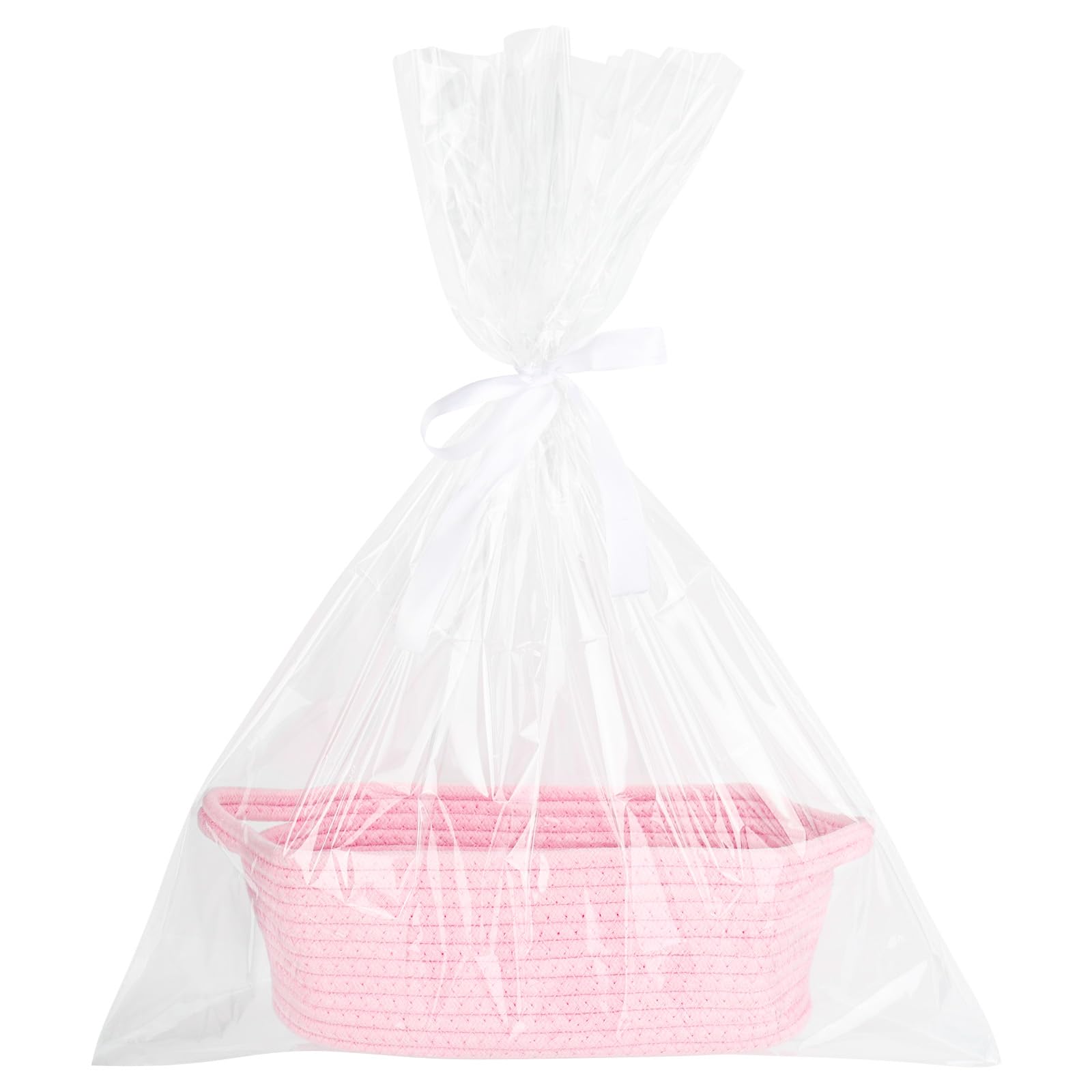 Geschenkkorb leer, Geflochten Korb für Geschenke mit Geschenkfolie Transparent und Geschenkschleife, Osternest Korb Aufbewahrungskorb, Wird, Präsentkorb Leer für Babyparty, Hochzeit, Weihnachten