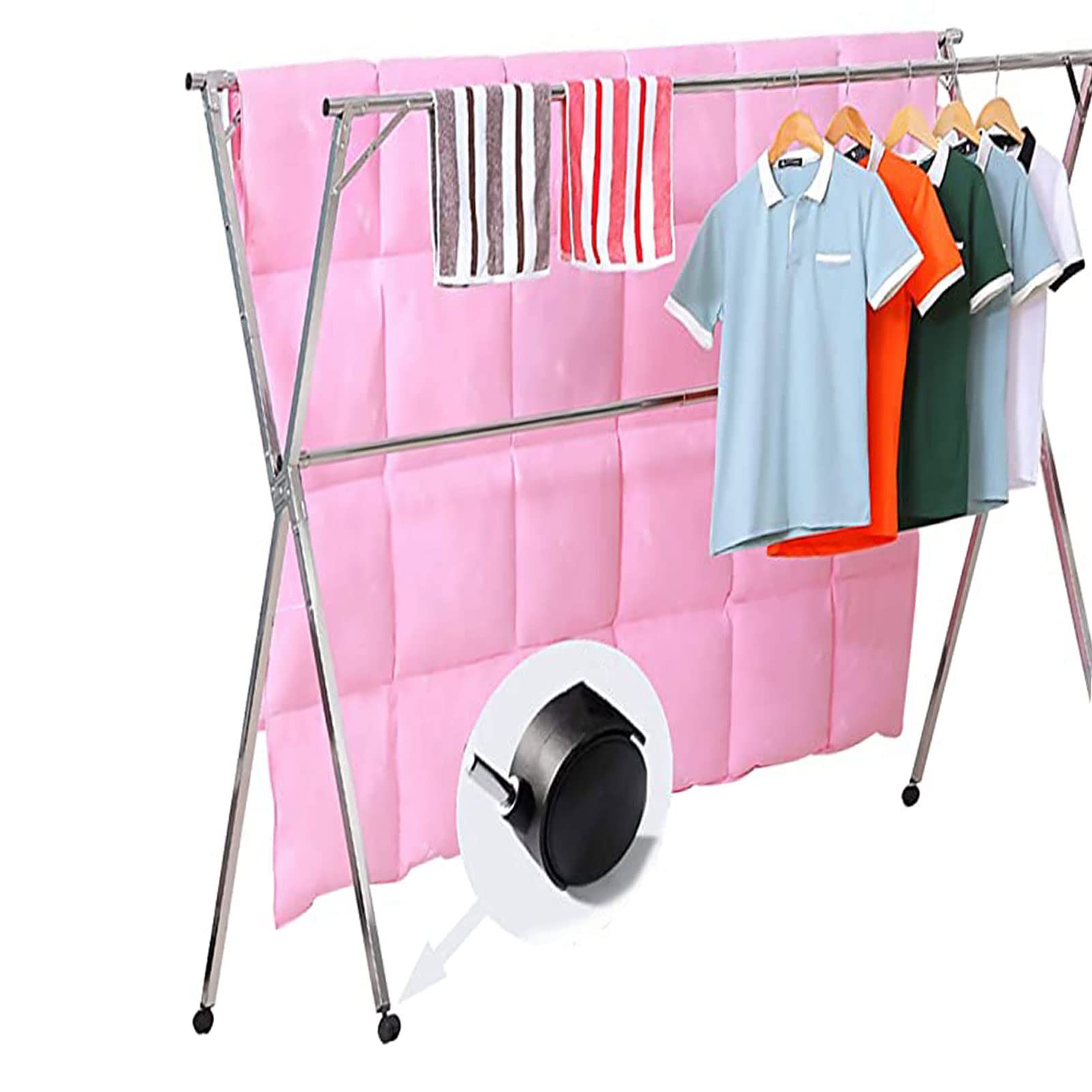 Saves Space Laundry Rack, Stainless Steel Adjustable Clothes Rack, Foldable Drying Racks Adjustable for Easy Storage Extreme Stability for Bed Linen, Clothing, Socks ( 150cm/59in)