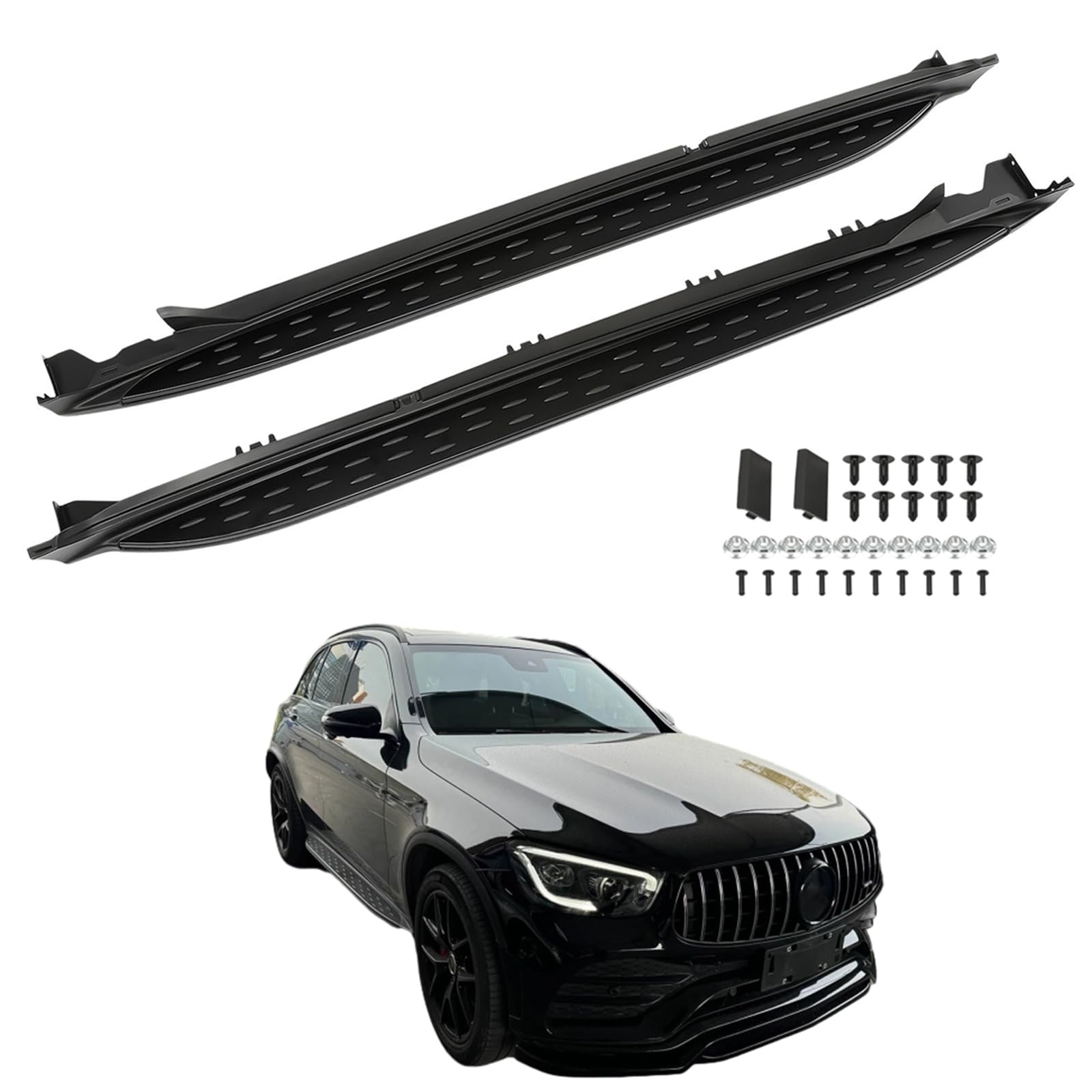 Trittbretter Seitenbrett Set Kompatibel mit Mercedes Benz GLC X253 C253 2015-2022, Belastbar bis 360KG, Seitenschweller mit Halterung, Aluminium Schweller, rutschfest, robust, Links & Rechts