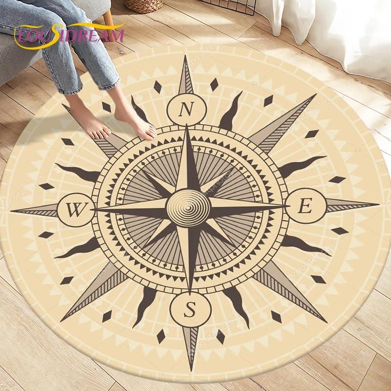Cparts Kompass Runder Teppich Vintage Navy New World Discovery Teppich Wohnzimmer Schlafzimmer...