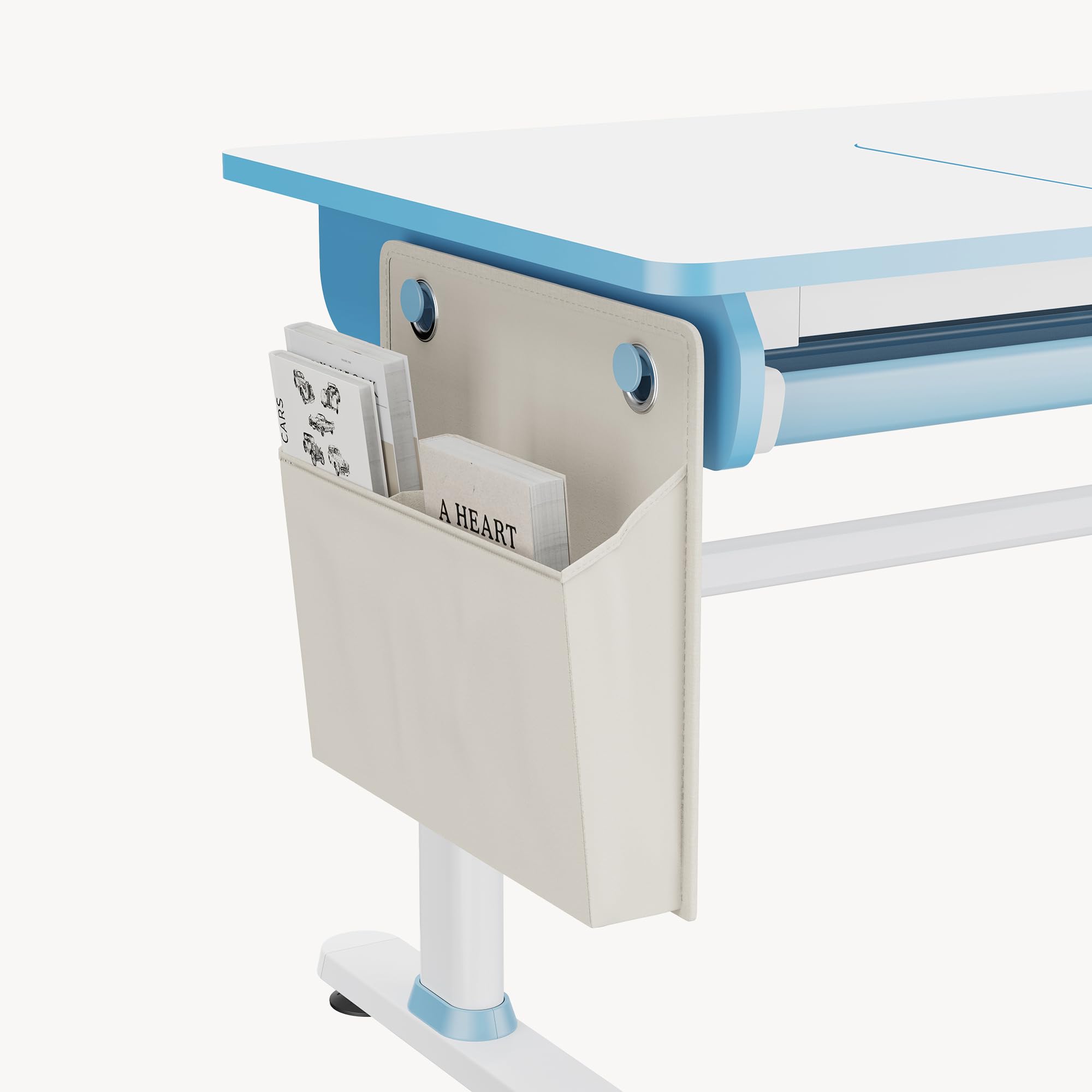 [en.casa] Scrivania Regolabile in Altezza 54–76 cm per Cameretta con Piano 120 x 60 cm Inclinabile e Cassetto Portaoggetti Tavolo Studio Disegno per Bambini Ganci Borsa Laterale - Azzurro/Bianco