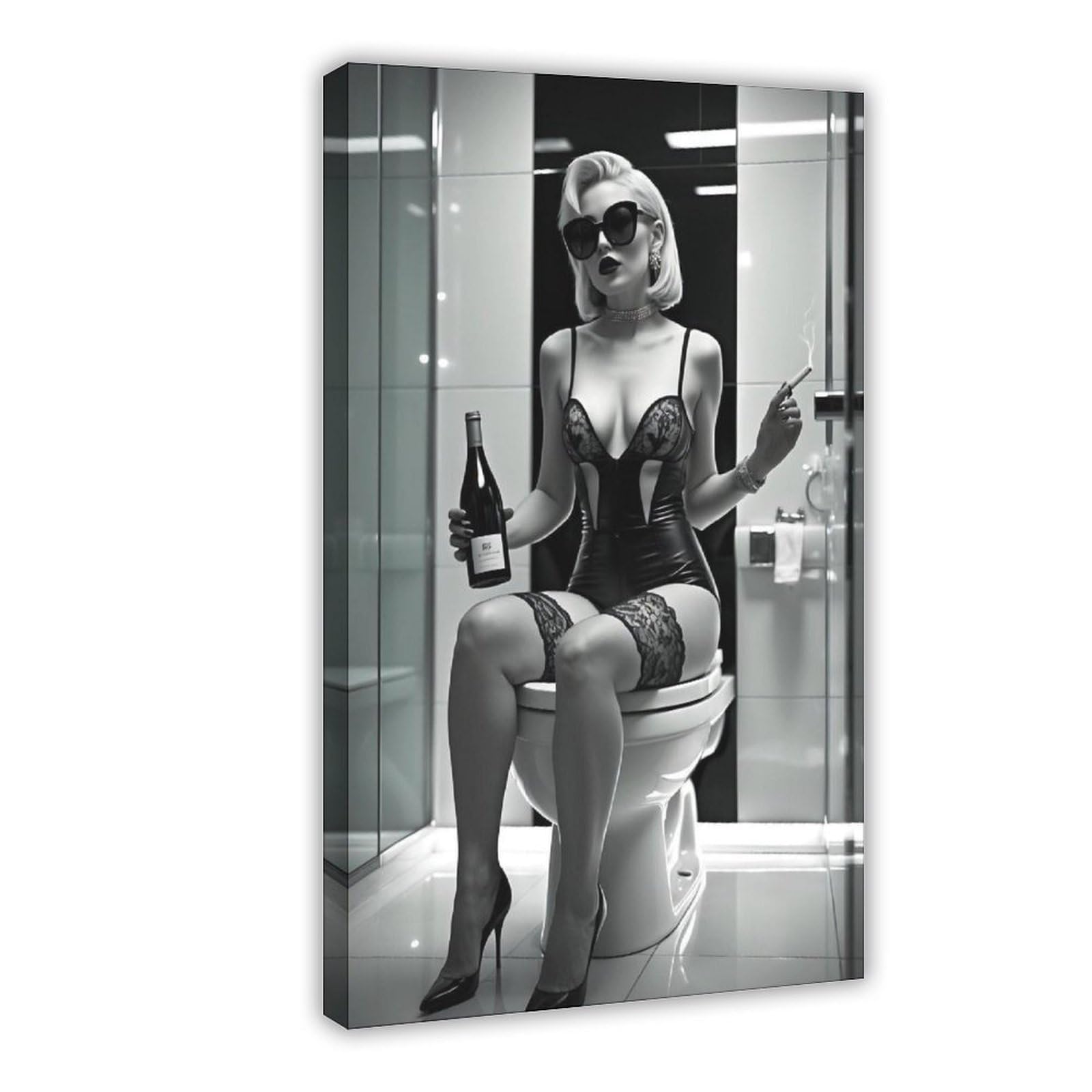 Wlqzfrwv Sexy Glamorous Woman In Black Lingerie Art Canvas Poster Wall Art Decor Print Picture Paintings For Living Room Bedroom Decoration 08X12inch(20X30cm)