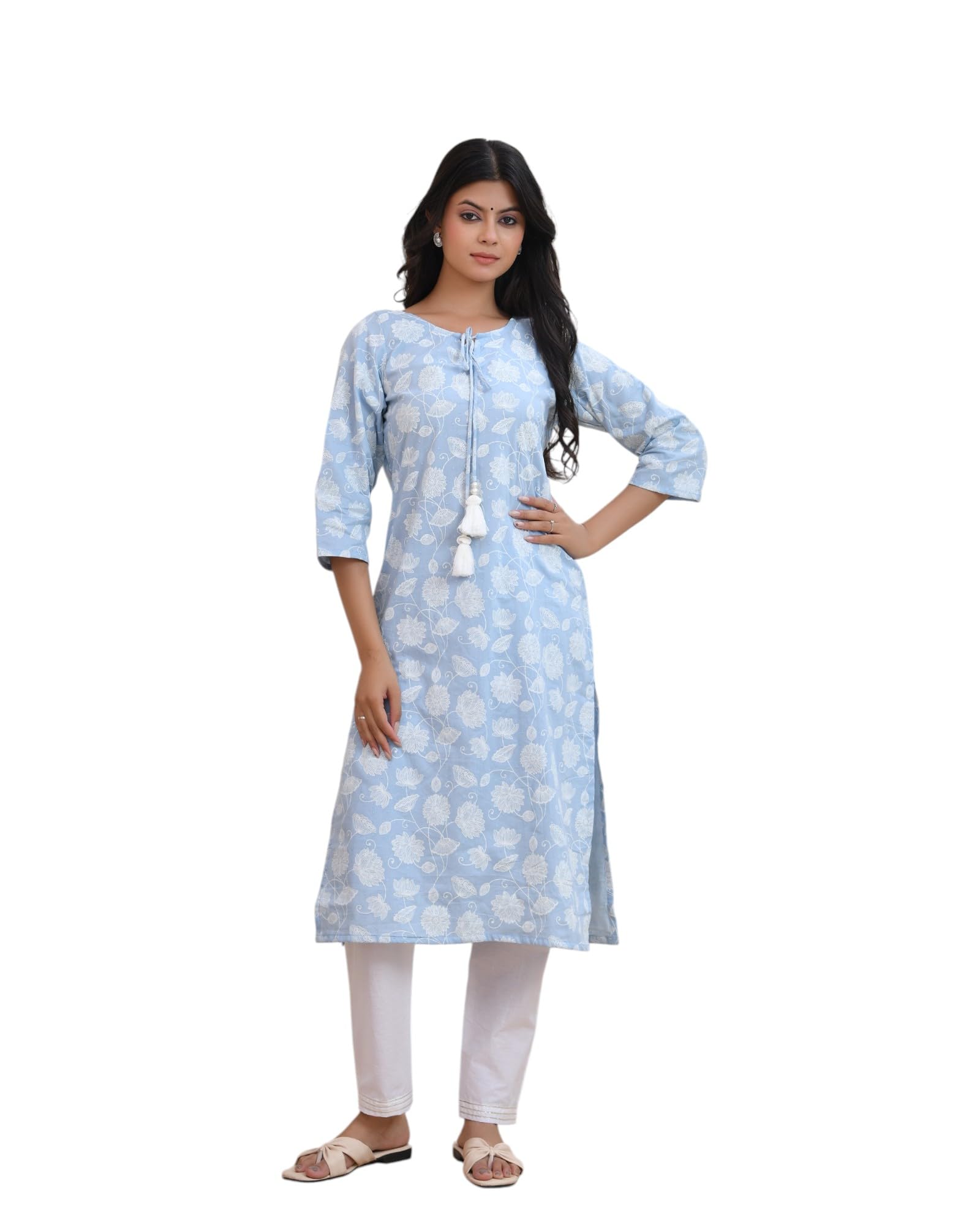 Splendid ice Blue Lotus Themed Floral Kurti-image-5