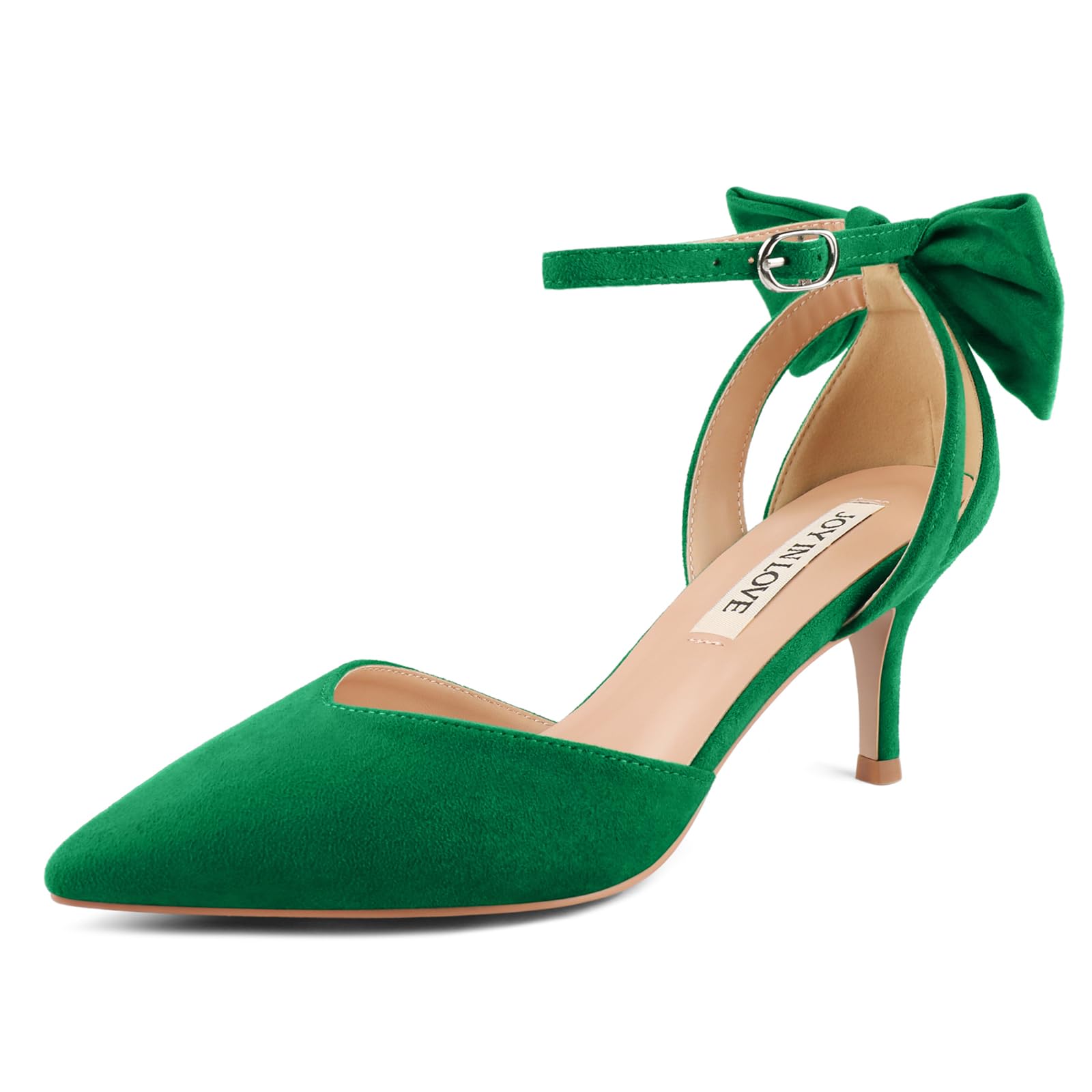 JOY IN LOVE Women's Bow Kitten Heels Closed Pointed Toe Pumps