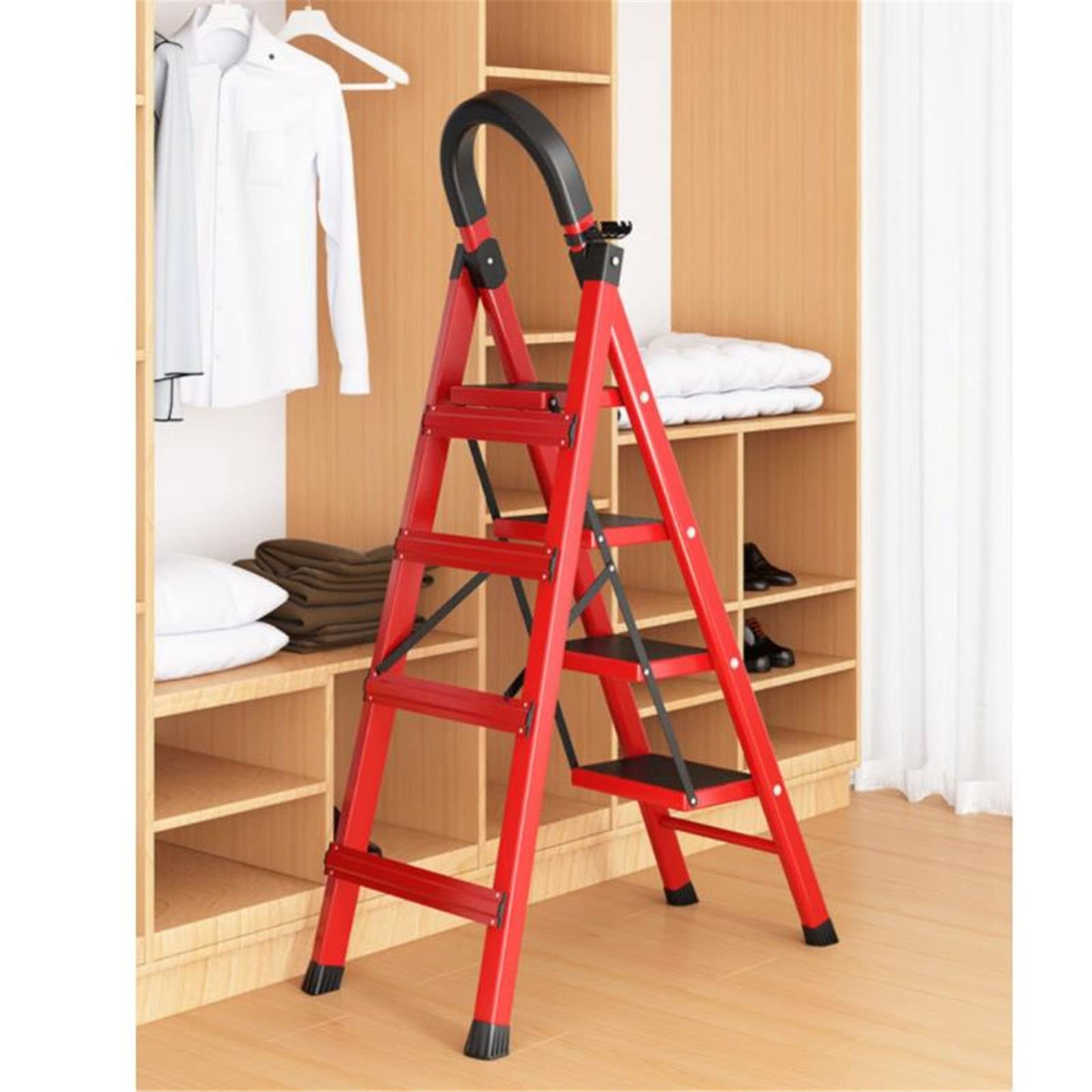 Amazon｜4ステップの梯子のスツール、頑丈な鉄のはしご赤の屋内脚の 