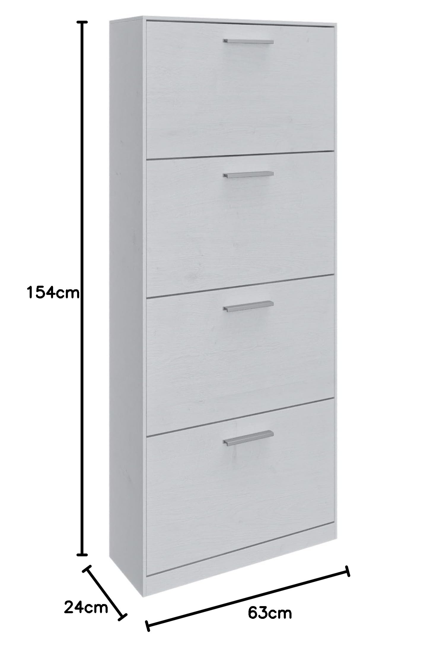 ZIK - Scarpiera Salvaspazio Slim in Legno (63x24x154) Doppia profondità Scarpiera da Ingresso Verticale 4 Ante, Moderna, Scaffale Scarpe di Design Adatti a Vari Stili di Arredamento (Bianco)