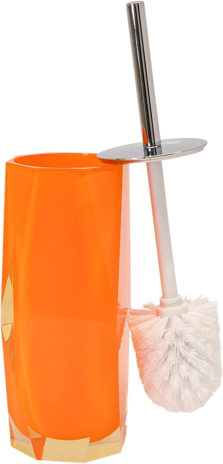 Faceted Toilet Brush, Durable Resin, Discreet Design, Stainless Steel Handle, for Stylish Bathroom Decor, Orange, 4x16, Sold Individually
