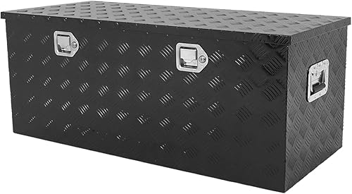 Miniatura 10 de Caja de herramientas de 48x24x24 pulgadas, caja de almacenamiento negra de aluminio para cama de camioneta pickup con cerradura y llaves, exterior,