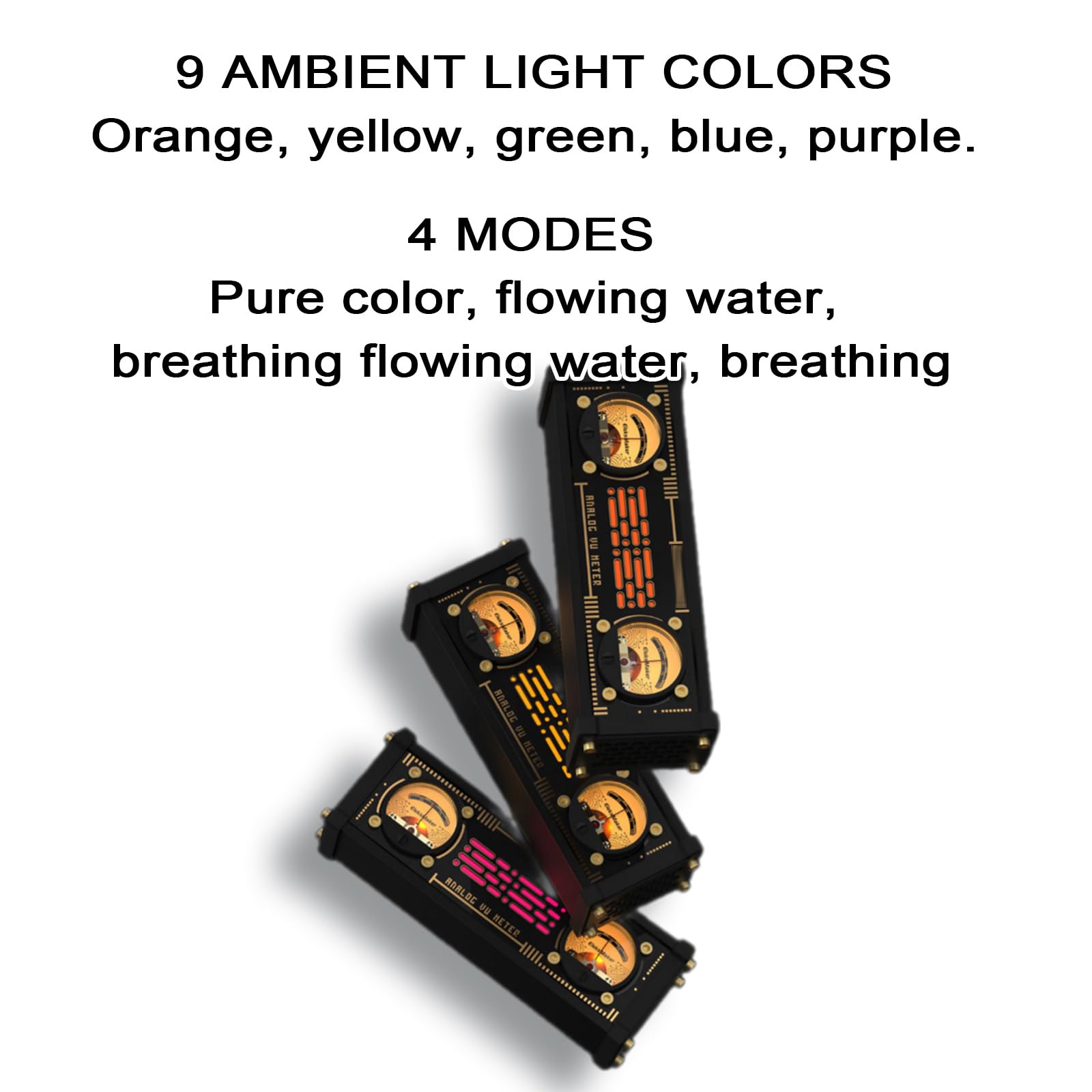 Doppio VU Meter Analogico, con Retroilluminazione RGB, Luce Ambientale per La Rilevazione del Suono, Indicatore di Livello Audio Tramite Microfono Stereo, 9 Colori/4 modalità Selezionabili