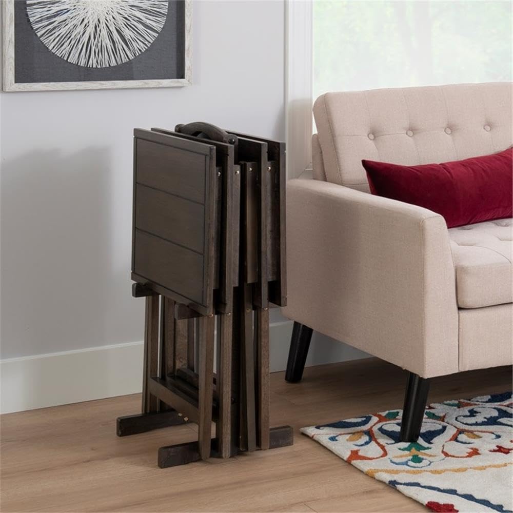 Linon Lisbon Five Piece Wood Tray Table Set in Gray