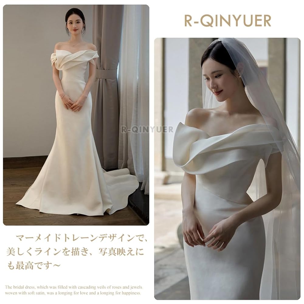 オフショルシンプルエレガントウエディングドレス【XS〜2XL】 org.jpg