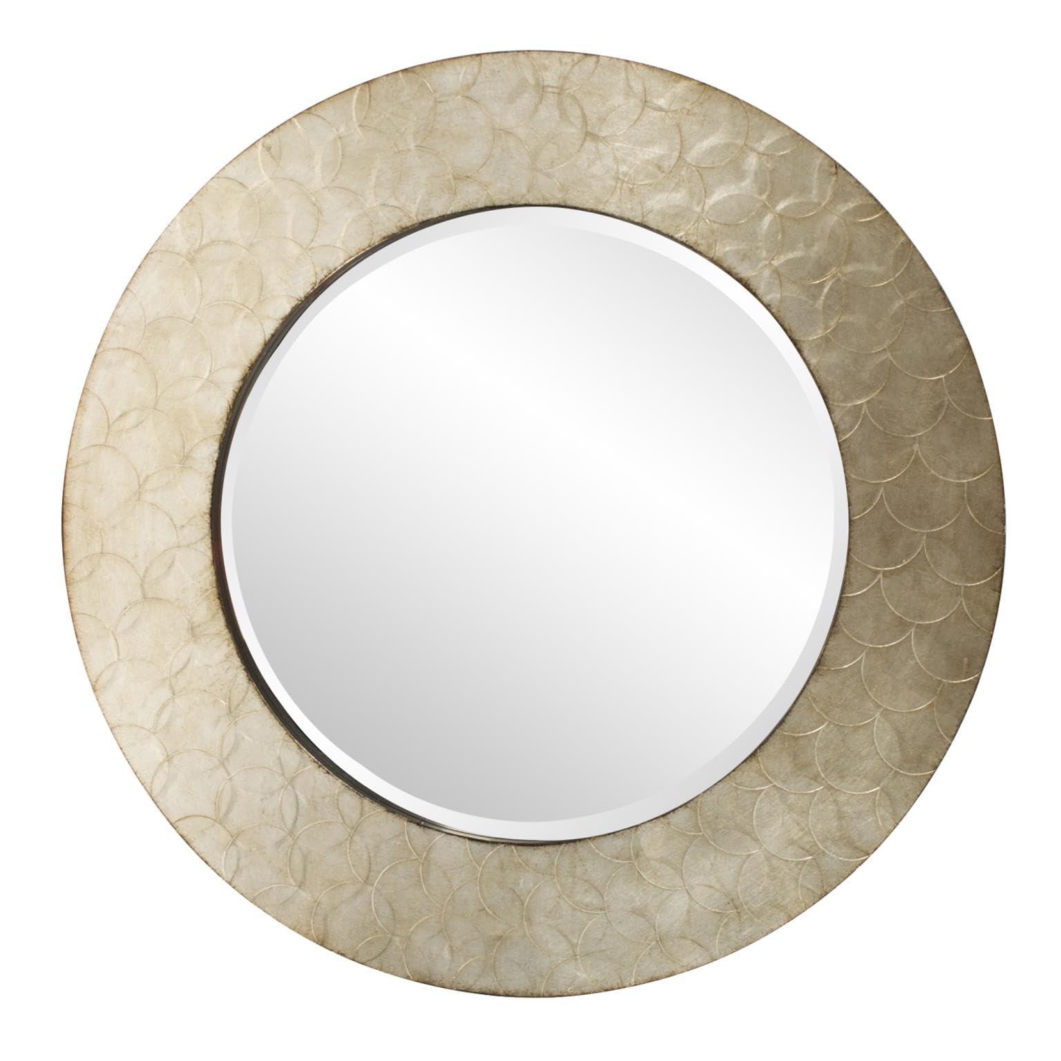 Howard Elliott Camelot Big Round Hanging Mirror for Wall Decor, Champagne Silver Wooden Frame Wall Mounted Mirror, Modern Vanity Mirror for Living Room, Entryway, Bedroom & Bathroom, 36 x 36 Inch