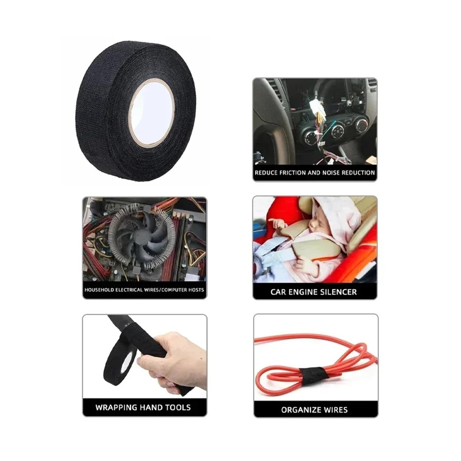 9–50 mm Automobil-Gewebeband, elektrisch isolierendes Gewebeband, hitzebeständig, thermisches Auto-Klebeband, wasserdichtes, schalldichtes Kabelband