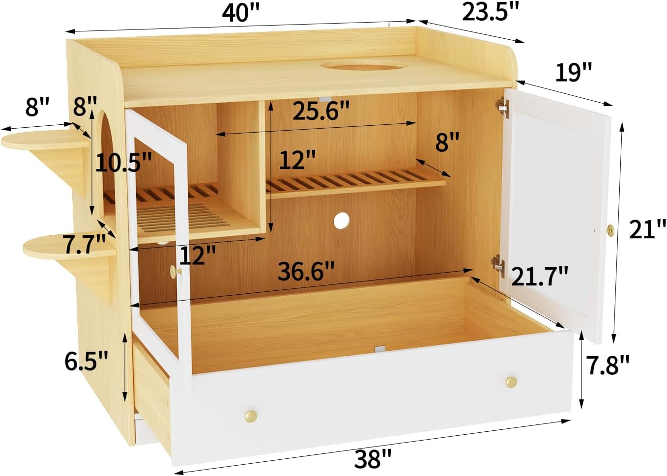 Extra Large Cat Litter Box Enclosure Furniture Hidden, Cat Condo Cabinet Pet House with Stairs for 2, Nightstand Side Table witha Large Drawer for Living Room, Natural