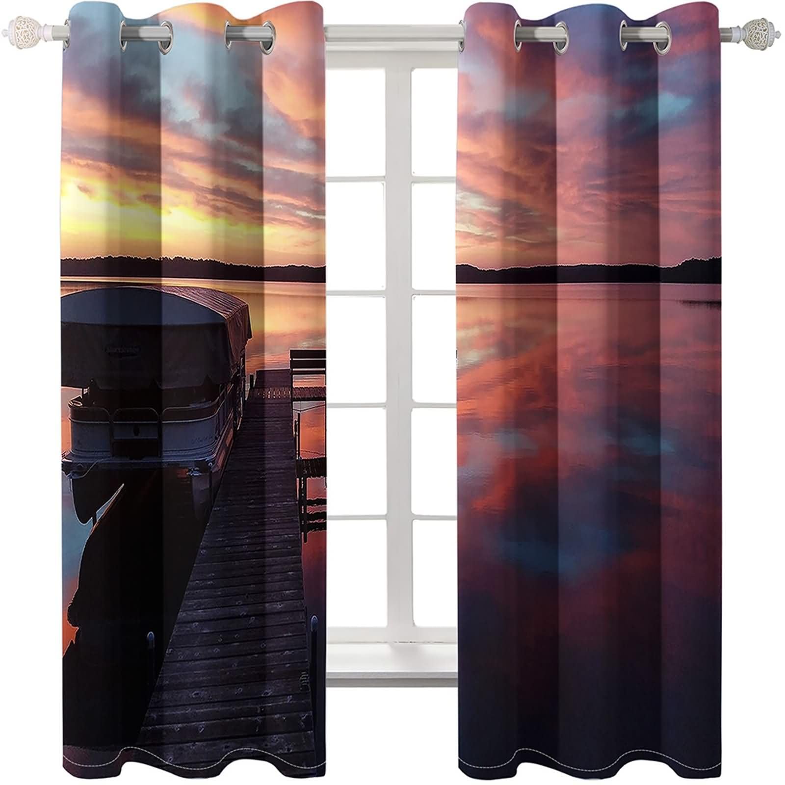 Blickdichte Vorhänge Kinder 2 Panels,2 x 137W x 183H cm,Gardinen Set mit Ösen Seelandschaft und Sonnenuntergang Vorhänge Mehrfarbig für Wohnzimmer
