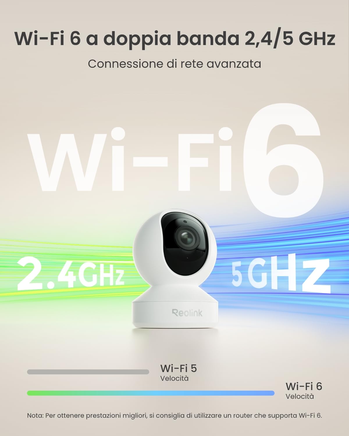 Reolink 4K Telecamera WiFi Interno PTZ, Zoom Ottico 3x, WiFi 6 Dual-Band, Auto-Tracking, Videocamera Sorveglianza con Rilevamento Persona/Animali/Pianto, Modalità Privacy, Baby Monitor, E1 Zoom