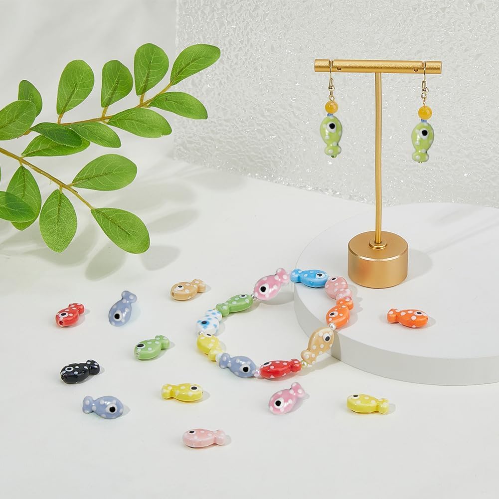 SUPERFINDINGS 60Pcs 12 Colors Porcelain Ceramic Fish Beads Loose Fish Spacer Beads Fishes Printed Bead Cute Animal Craft Loose Bead for DIY Craft Jewelry Making - Image 6